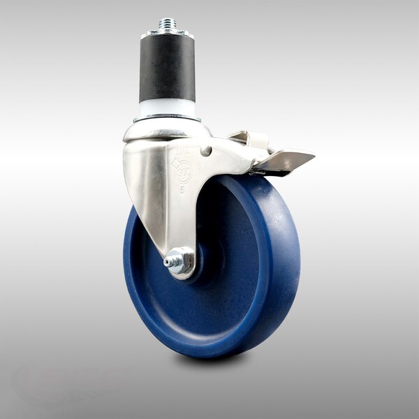 5 Inch 316SS Solid Poly Swivel 1-7/8 Inch Expanding Stem Caster Lock Brake SCC
